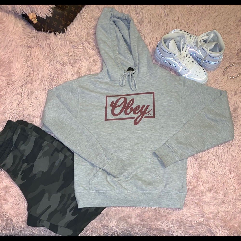 Grey and maroon obey hoodie